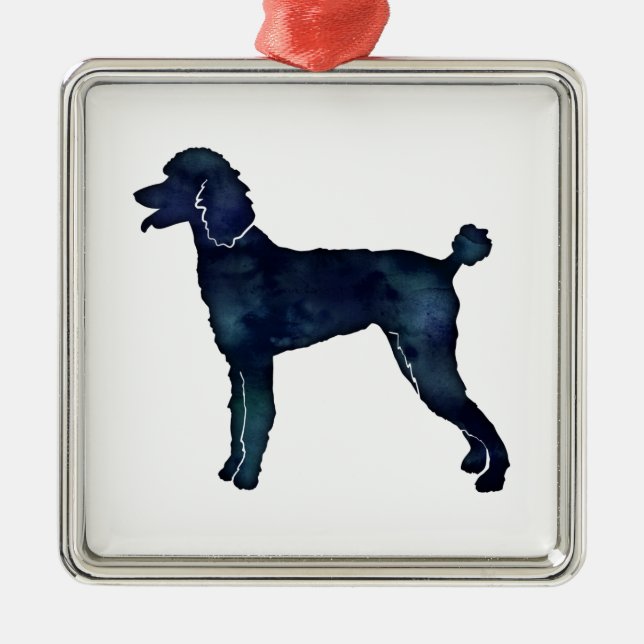 Poodle Black Watercolor Silhouette Metal Ornament (Front)
