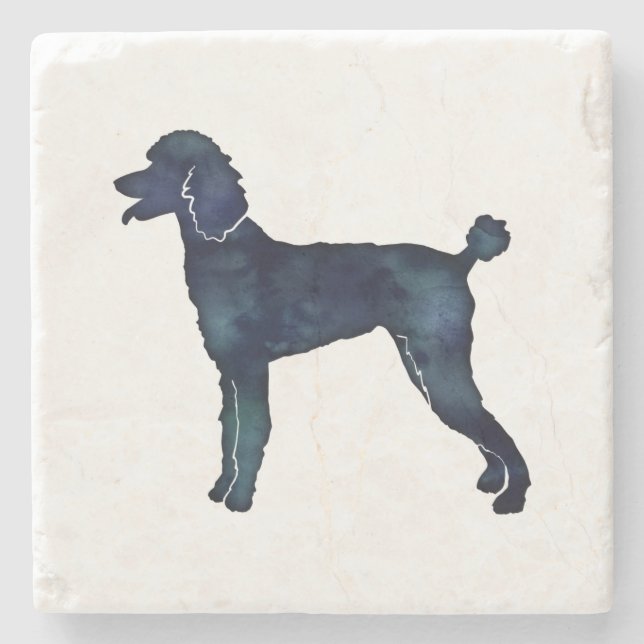 Poodle Black Watercolor Silhouette Stone Coaster (Front)