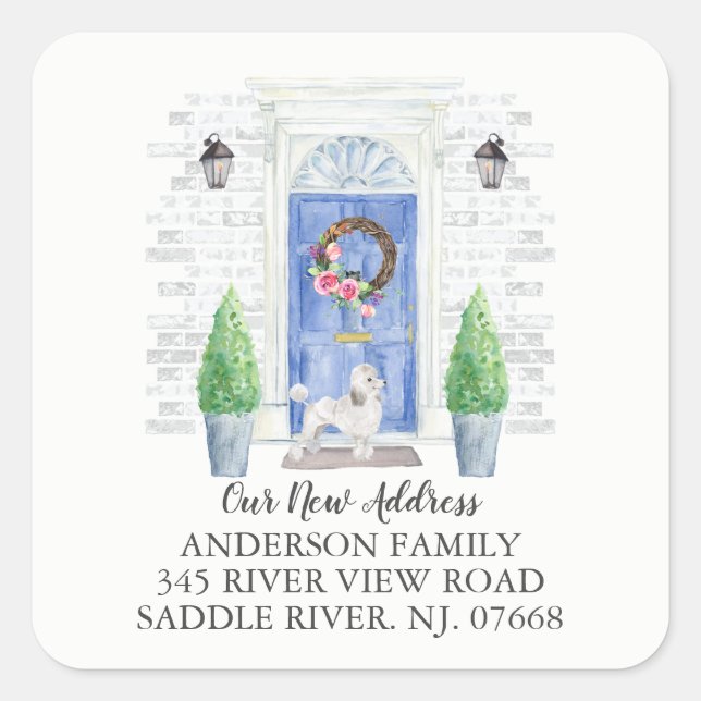 Poodle Blue Door New Address Label Sticker (Front)