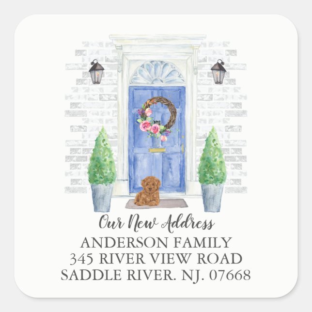 Poodle Blue Door New Address Label Sticker (Front)