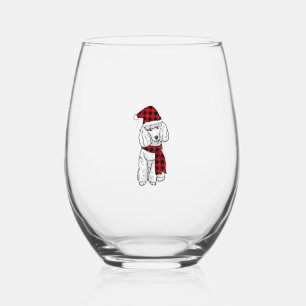 Poodle Buffalo Plaid Poodles Dog Lover Christmas Stemless Wine Glass