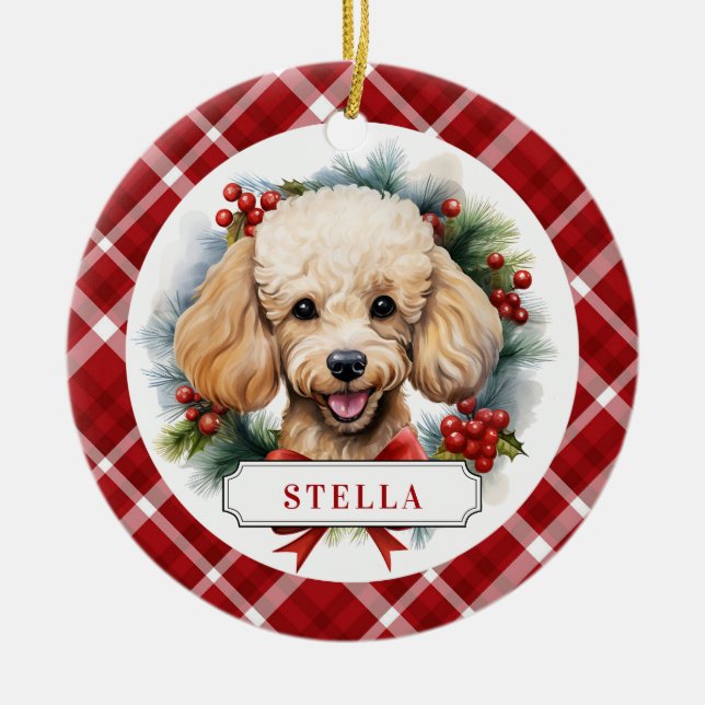 Poodle Ceramic Circle Ornament (Front)