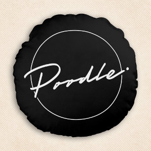 Poodle Chic & Fancy Script Black Round Pillow