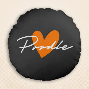 Poodle Chic & Fancy Script Grey w/ Orange Heart Round Pillow