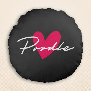 Poodle Chic & Fancy Script Grey w/ Pink Heart Round Pillow