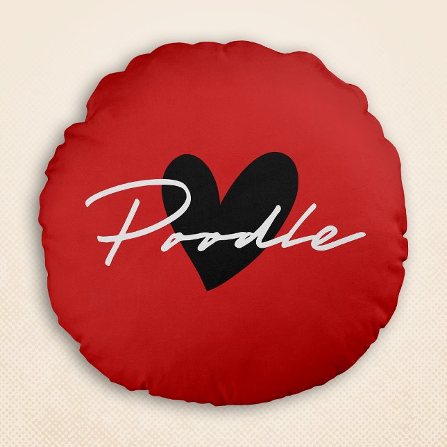 Poodle Chic & Fancy Script Red Round Pillow (Poodle Chic & Fancy Script Red Round Pillow)