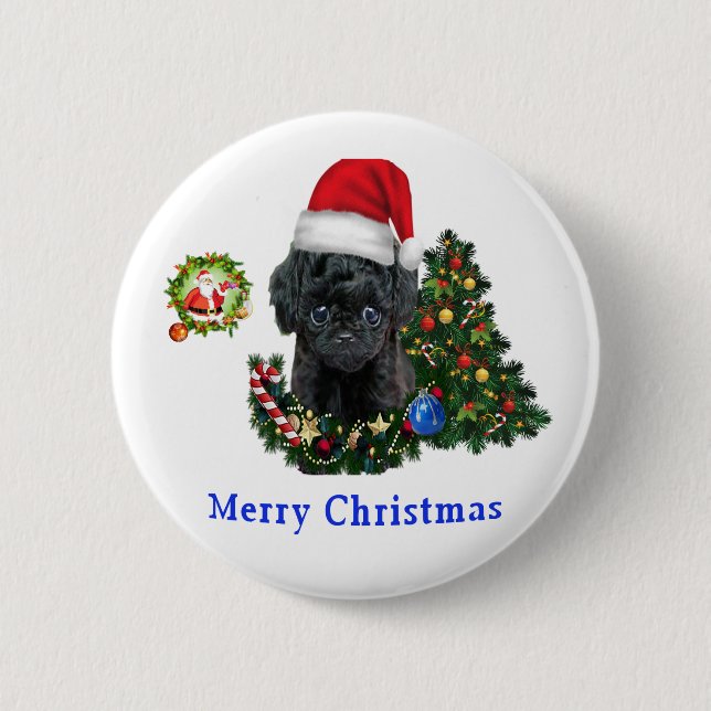 Poodle Christmas  2 Inch Round Button (Front)
