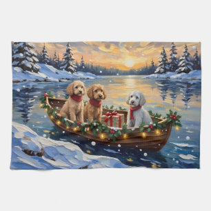 Poodle Christmas Boat Holiday Kitchen Towel