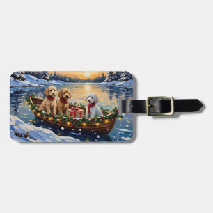 Poodle Christmas Boat Holiday Luggage Tag