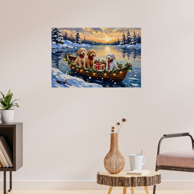 Poodle Christmas Boat Holiday Poster (Living Room 3)
