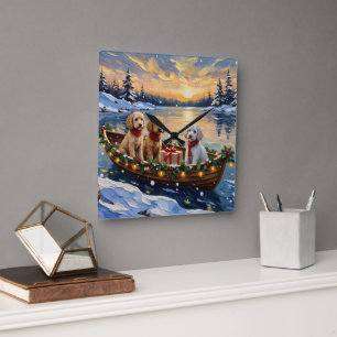 Poodle Christmas Boat Holiday Square Wall Clock