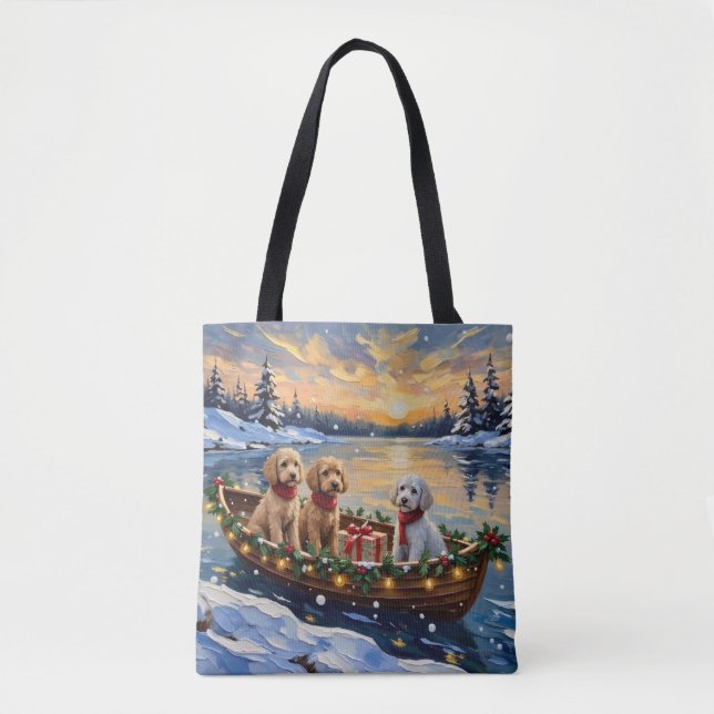 Poodle Christmas Boat Holiday Tote Bag (Front)