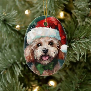 Poodle Christmas brush painting artwork Ceramic Ornament