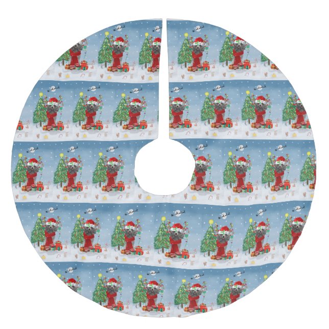 Poodle Christmas Brushed Polyester Tree Skirt (Front)