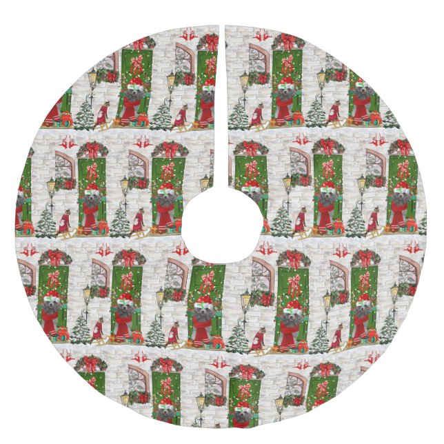 Poodle Christmas Brushed Polyester Tree Skirt (Front)