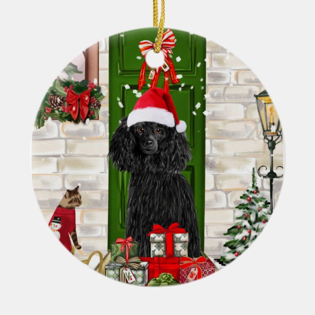 Poodle Christmas Ceramic Ornament (Front)