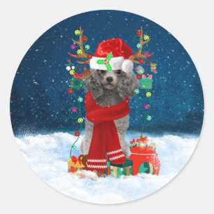 Poodle Christmas Classic Round Sticker