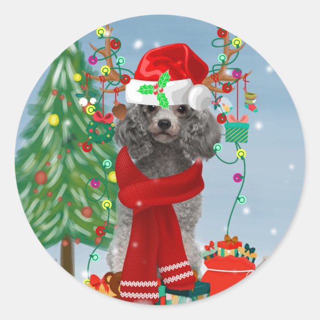 Poodle Christmas Classic Round Sticker (Front)