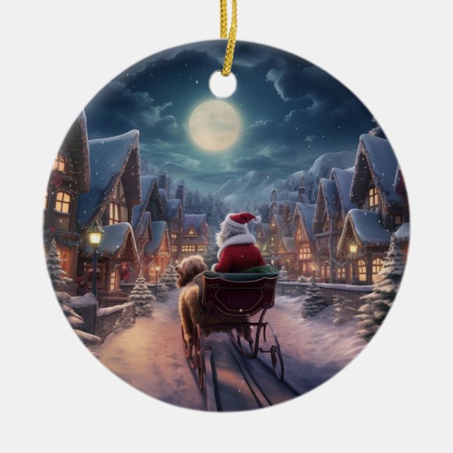 Poodle christmas,dog memorial gift,dog lover gift ceramic ornament (Front)