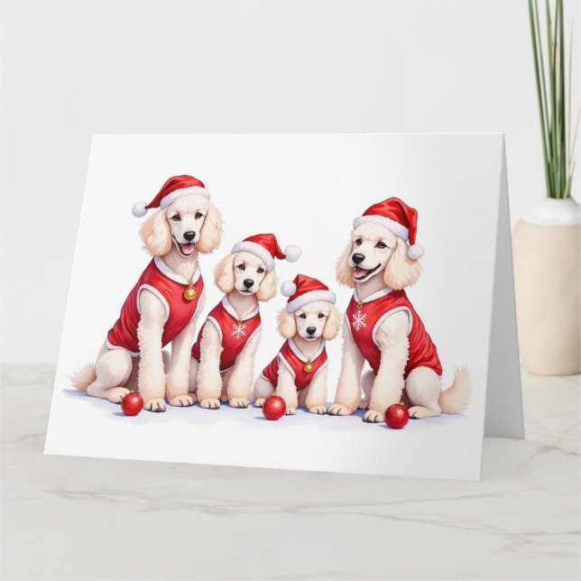 Poodle Christmas Dress Santa Hat Card (Front)