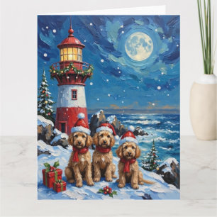 Poodle Christmas Lighthouse Holiday Card