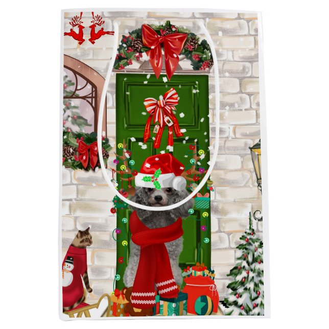 Poodle Christmas Medium Gift Bag (Front)