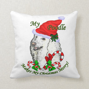 Poodle Christmas Merry Throw Pillow