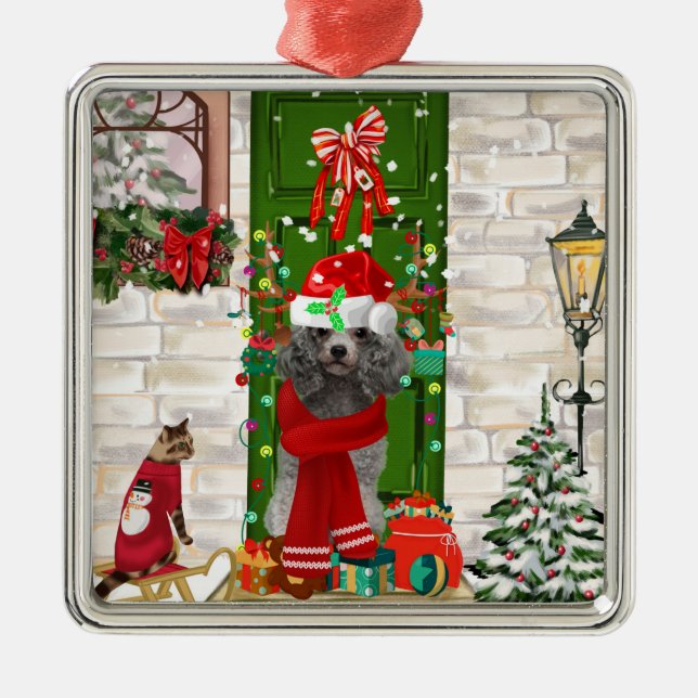 Poodle Christmas Metal Ornament (Front)