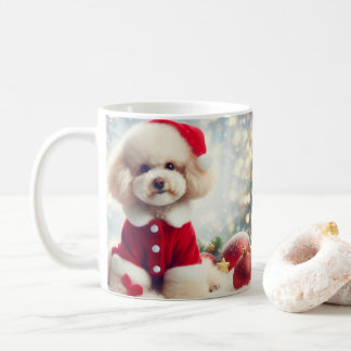 Poodle Christmas Mug – Cute Dog with Santa Hat
