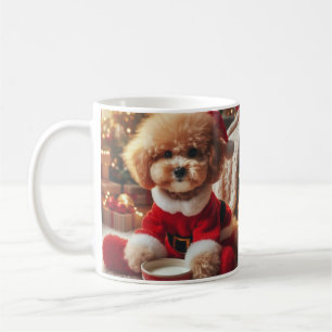 Poodle Christmas Mug – Cute Dog with Santa Hat 