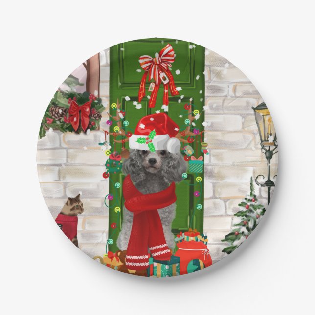 Poodle Christmas Paper Plate (Front)