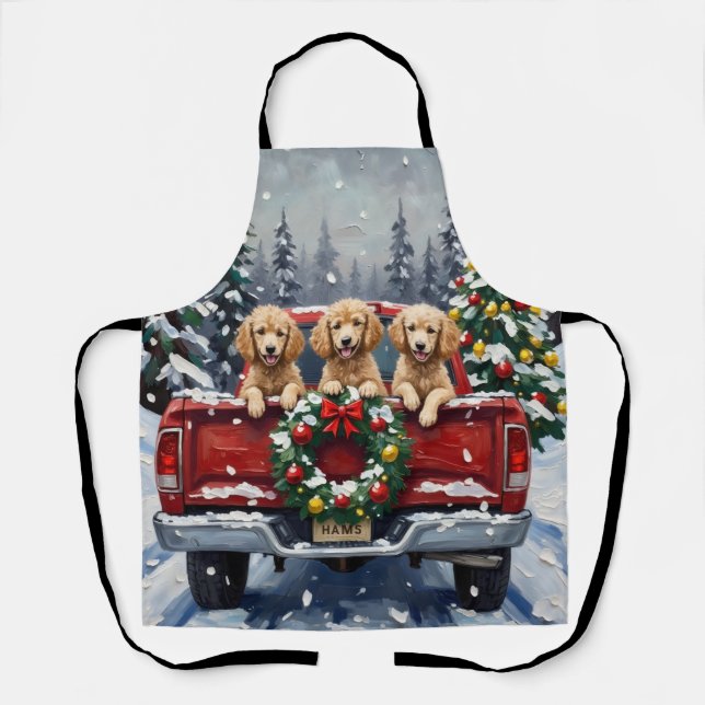 Poodle Christmas Red Truck Holiday Apron (Front)