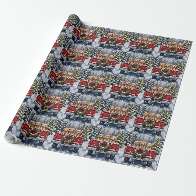 Poodle Christmas Red Truck Holiday Wrapping Paper (Unrolled)