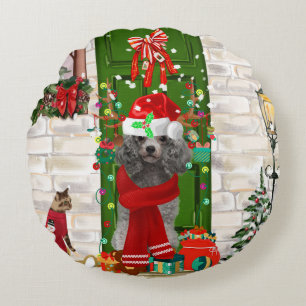Poodle Christmas Round Pillow