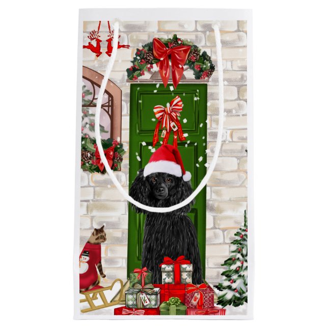 Poodle Christmas Small Gift Bag (Front)
