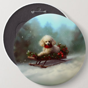 Poodle Christmas snow winter  6 Inch Round Button