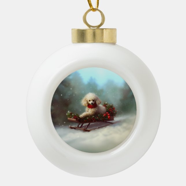 Poodle Christmas snow winter  Ceramic Ball Christmas Ornament (Front)