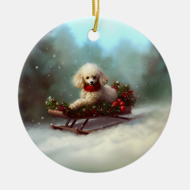 Poodle Christmas snow winter  Ceramic Ornament (Front)