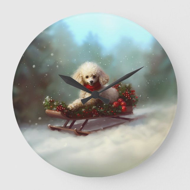 Poodle Christmas snow winter  Large Clock (Front)