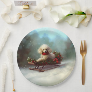 Poodle Christmas snow winter  Paper Plate