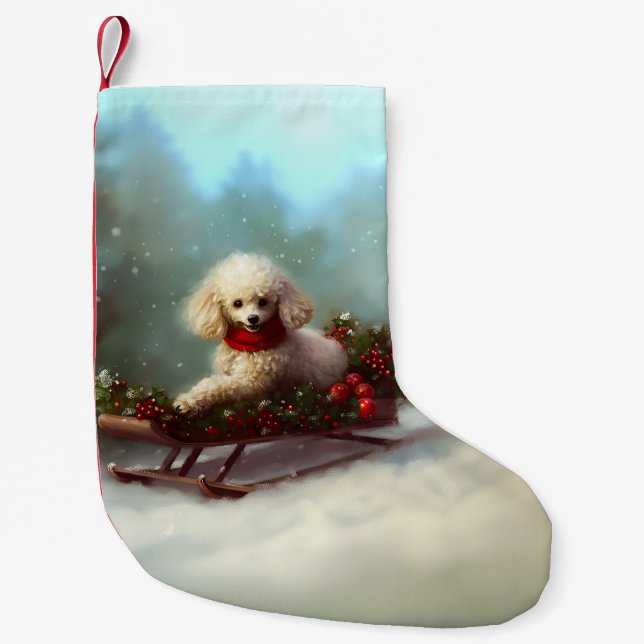 Poodle Christmas snow winter  Small Christmas Stocking (Front)