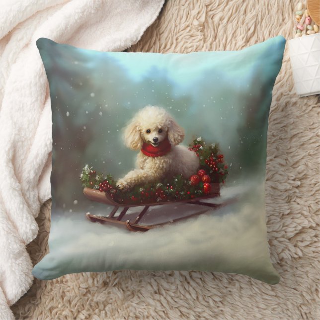 Poodle Christmas snow winter  Throw Pillow (Blanket)