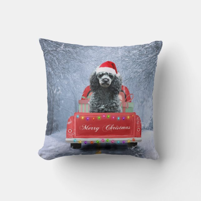 Poodle Christmas Throw Pillow (Front)