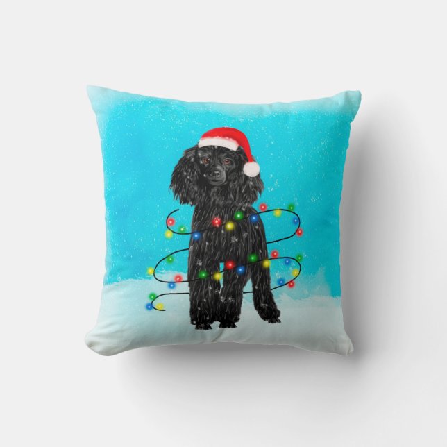 Poodle Christmas Throw Pillow (Front)