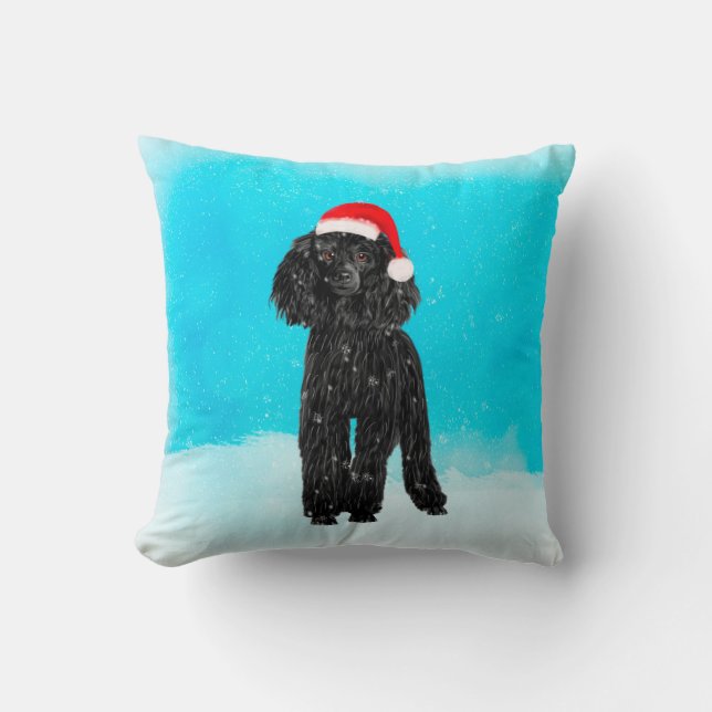 Poodle Christmas Throw Pillow (Front)