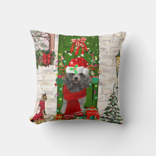 Poodle Christmas Throw Pillow