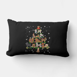 Poodle Christmas Tree Covered By Flashlight Lumbar Pillow