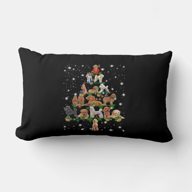 Poodle Christmas Tree Covered By Flashlight Lumbar Pillow (Front)