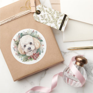 Poodle Christmas Wreath Festive Pup  Classic Round Sticker