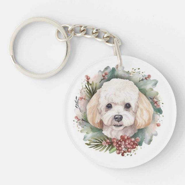 Poodle Christmas Wreath Festive Pup  Keychain (Front)